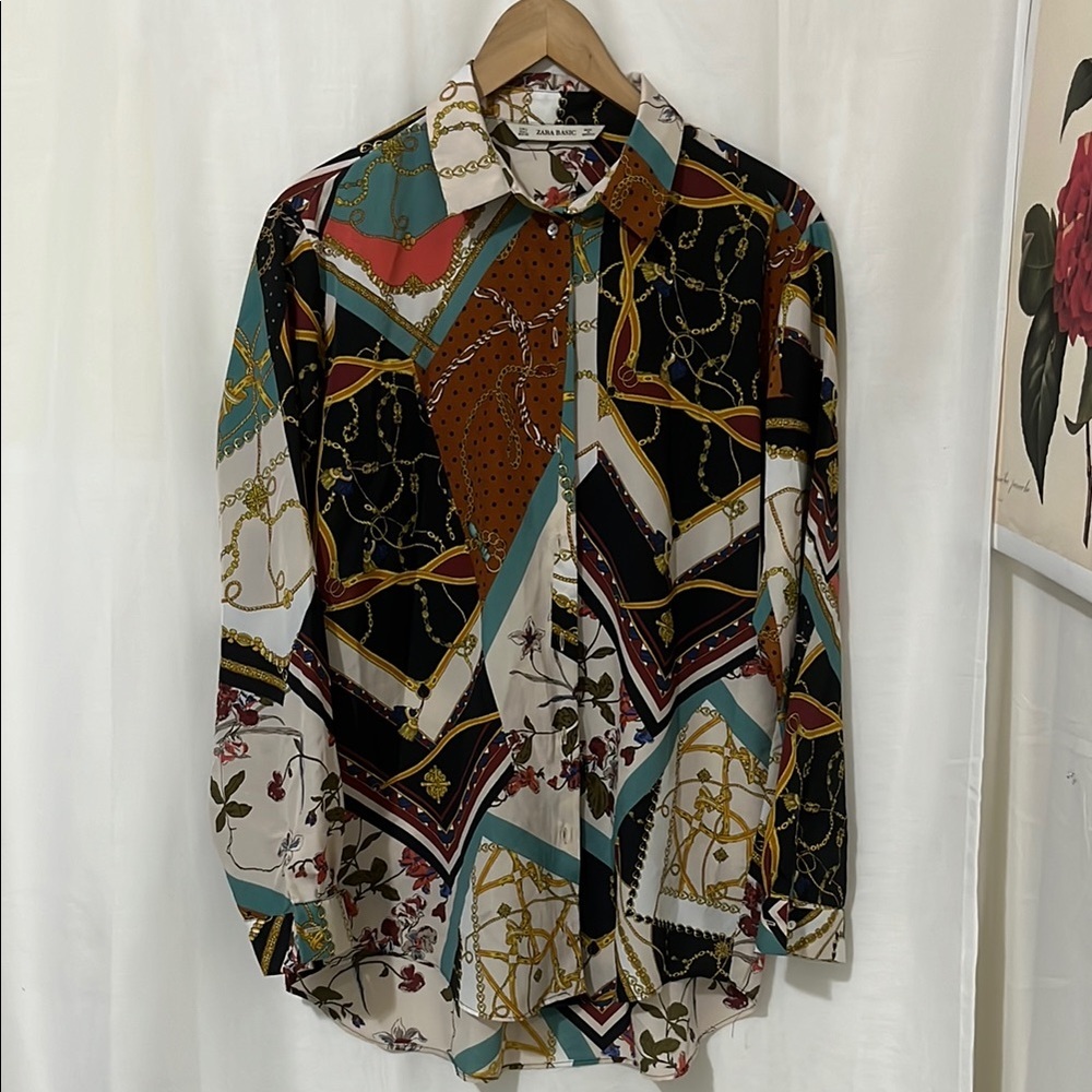 Zara Used Geometic Pattern Long Sleeve Button Shirt